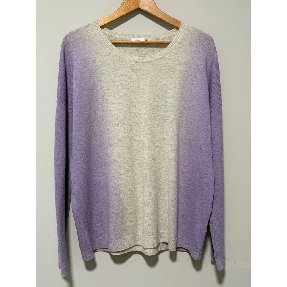 Vince Women's Cashmere Wool Blend Ombre Sweater Purple Grey Crew Neck Medium